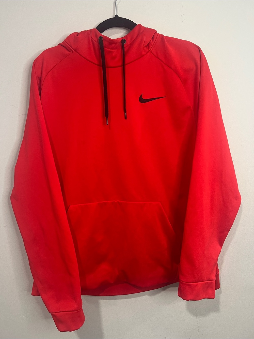 Nike Dri-Fit Red Hoodie with Black Swoosh - Size XL